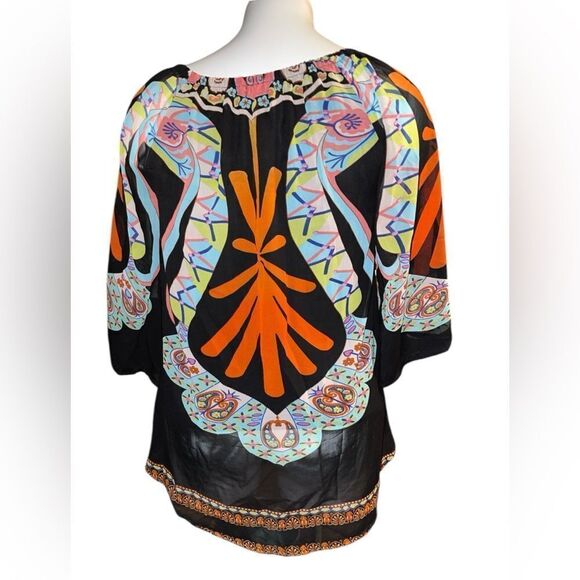 URBAN MANGOZ Small hi low blouse graphic print semi-sheer silky Layer Colorful - Picture 2 of 8